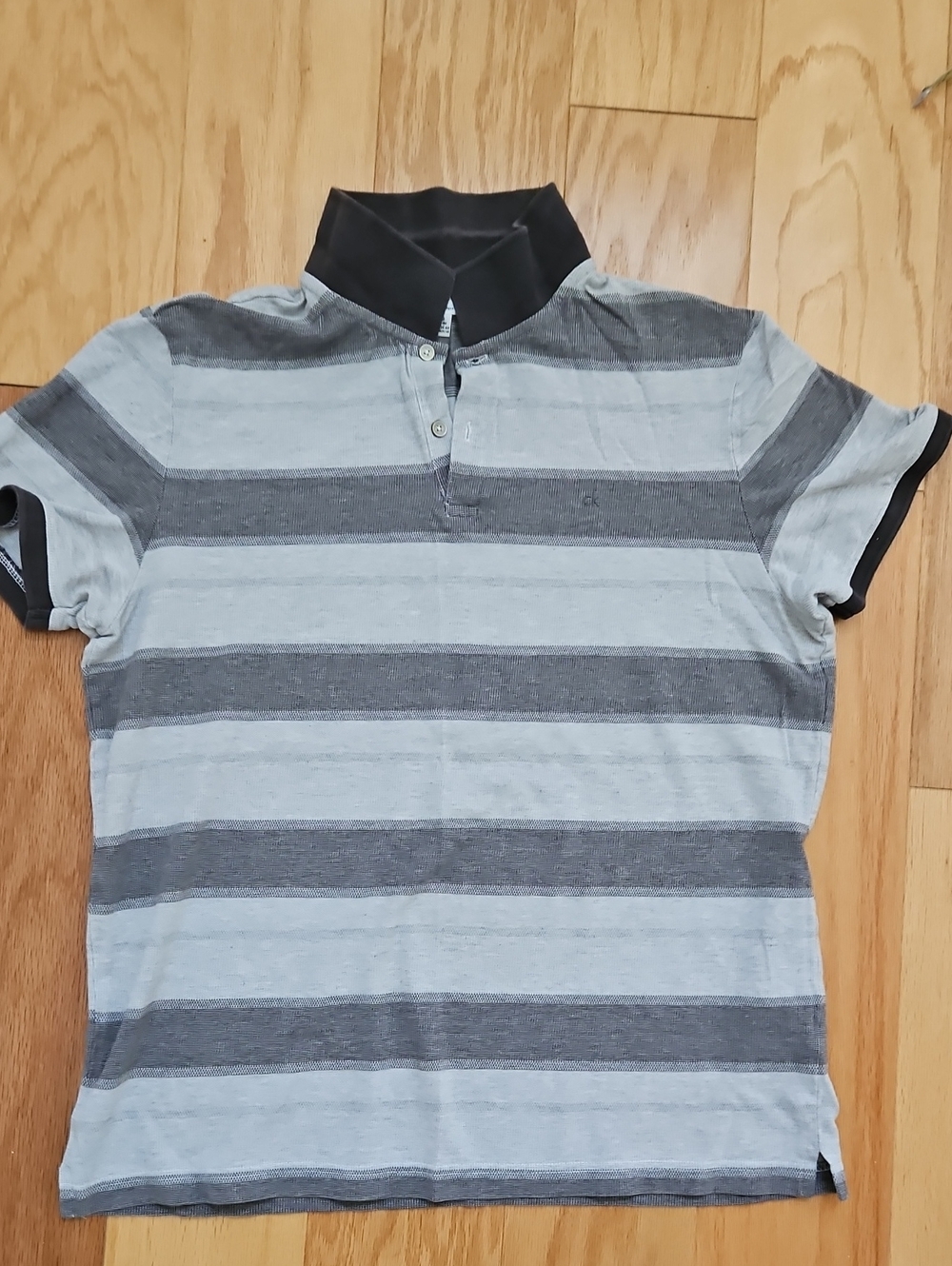 Calvin Klein Men's Striped Polo - Light Gray & Dark Gray L